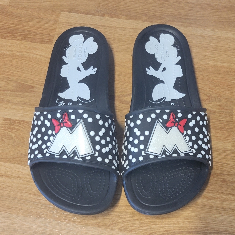 CROCS Black and White Polka Dot Slide Sandals NWOT